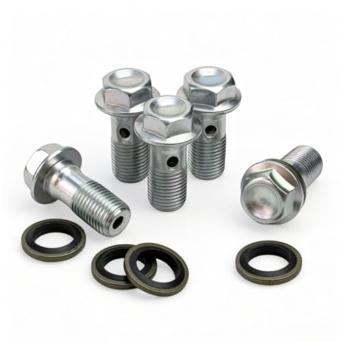Image of Stainless Steel Banjo Bolts, 10 Pcs M10 Banjo Bolts Brake Line Fittings Adapter Single Banjo Bolt Universal with Copper Washers (Sliver, M10×1mm)