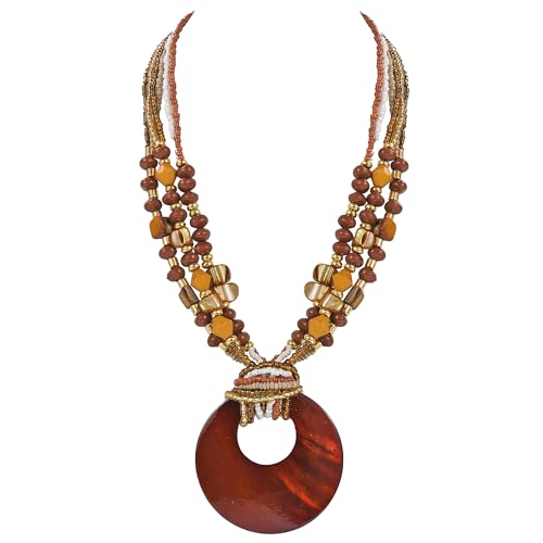 Coiris N0129-BROWN Shell Pendant Statement Strand Necklace cover