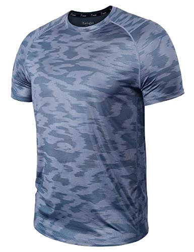 Mens Gym Shirts-Moisture Wicking Athletic Tees (Grey,L) #TOP27