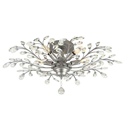 Seol-Light Frozen Crystal Branches Close To Ceiling Light Sliver Grey Flush Mount Light Fixture With 5 Light 200W For Bedroom,Entryway,Living Room,31.5" Dia Large; #TOP1