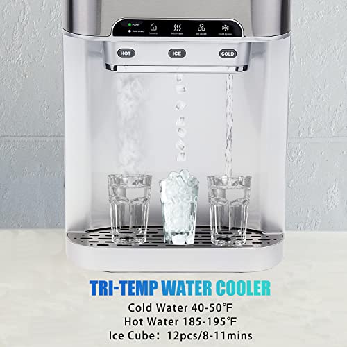 Kognita 2 In 1 Counter Top Ice Maker & Water Dispenser Combo, Small Ice Machine Maker Water Cooler Dispenser Provides Hot & Cold Water, Bullet Ice Cubes, 40 Lbs Per Day, 12 Pc Ready In 8 Mins #TOP2