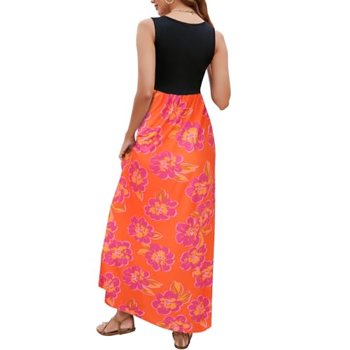 Image of Sherosa Women Boho Chevron Striped Floral Printed Summer Sleeveless Tank Long Maxi Party Dress