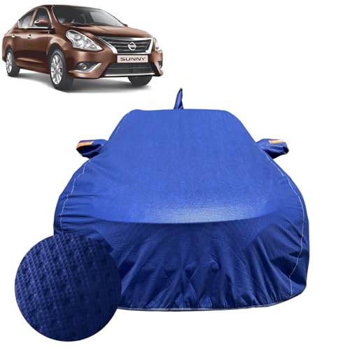 Image of Car Cover for Nissan Sunny (2011-2020) | 100% Waterproof Cover with Reflective Mirror Pockets | Dustproof, Scratchproof, Heatproof Nissan Sunny Car Cover |Soft Cotton Lining| Blue