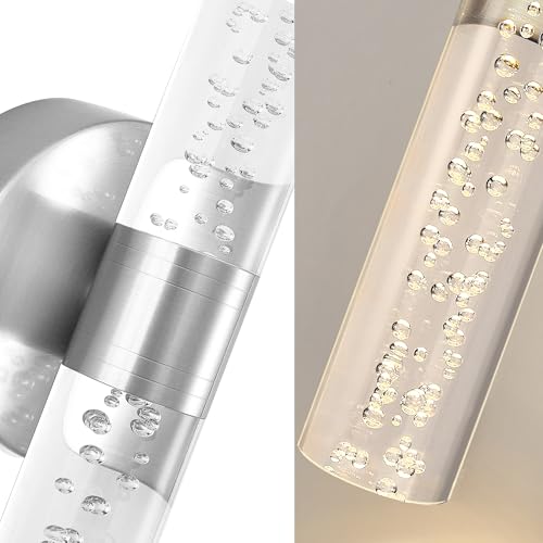 Image of DORESshop Battery Operated Wall Sconces Set of 2, 10000mAh Rechargeable Wall Sconce with Bubble Crystal, 9 Color Dimmable Wireless Wall Sconce, Sconce Wall Decor for Living Room, Bedroom, Nickel 18in