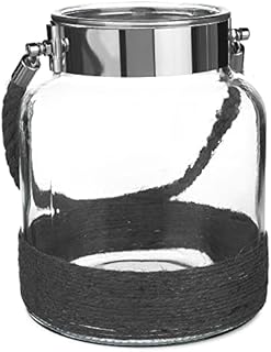 LIVIVO Stunning Vintage Glass Hurricane Candle Lantern Light Jar With Weaving Jute Rope  Perfect Indoor Outdoor Garden Decoration Living Room Home Office (Grey)