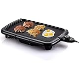 Ovente Electric Indoor Kitchen Griddle 16 x 10 Inch Nonstick Flat Cast Iron Grilling Plate, 1200 Watt with Temperature Control and Oil Drip Tray Perfect for Cooking Pancake, Breakfast, Black GD1610B