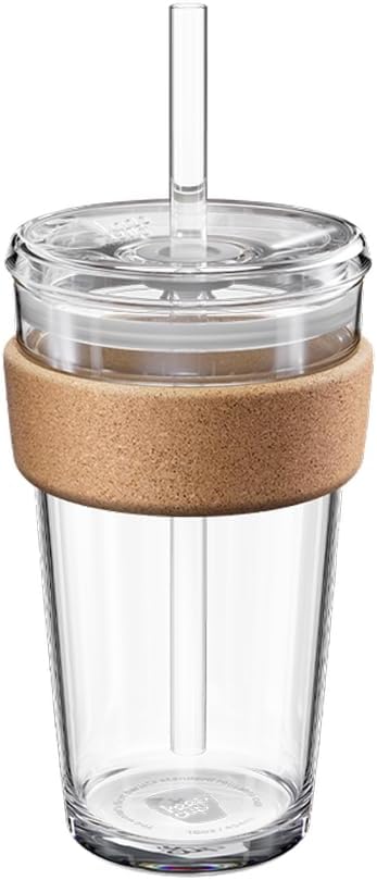 Cold Cup - Brew Cork Tempered Glass Ice Coffee Tumbler with Recovered Cork Band, Lid and Straw - 16oz (454ml)