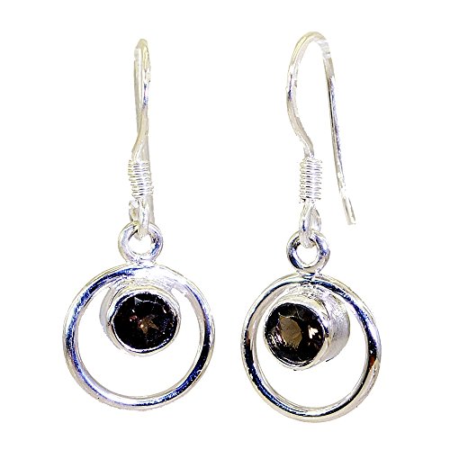Pendientes de cuarzo ahumado de alta joyería en plata 925 con acabado redondo artesanal