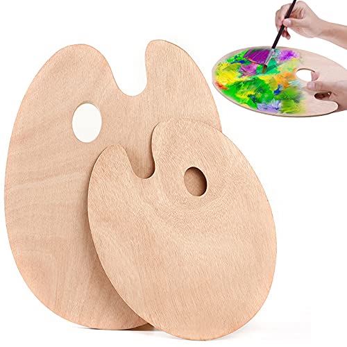 QNFNJNY 2 Stück Holz Malpalette Mischpalette Farben Holz Holz Aquarell Mischpalette Holz Malen Palette Holzpalette Mit Daumenloch Farbmischpalette Palette Für Malen Ölfarben Kunst Aquarell(20x30cm) Cover