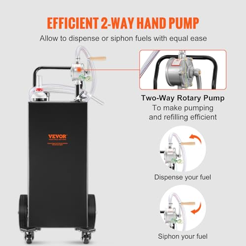 VEVOR 30-Gallonen-Kraftstofftrolley, Gaskraftstofftankbehälter 4 Räder, mit manueller Transferpumpe, Benzin-Diesel-Kraftstoffbehälter für Autos, Rasenmäher, Geländefahrzeuge, Boote usw., Schwarz