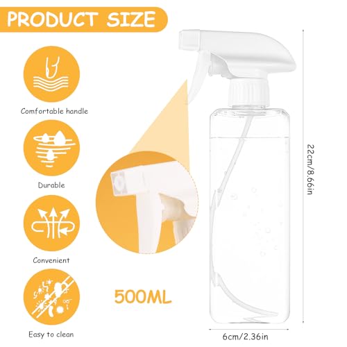 3 Stück Sprühflasche 500ml, Spray Bottles, Wasser Sprühflasche Pflanzen Haare, Leer Nachfüllbar Kunststoff Zerstäuber Sprühflaschen für Pflanzen Garten Reinigung Friseur (Rechteck Transparent weiß)