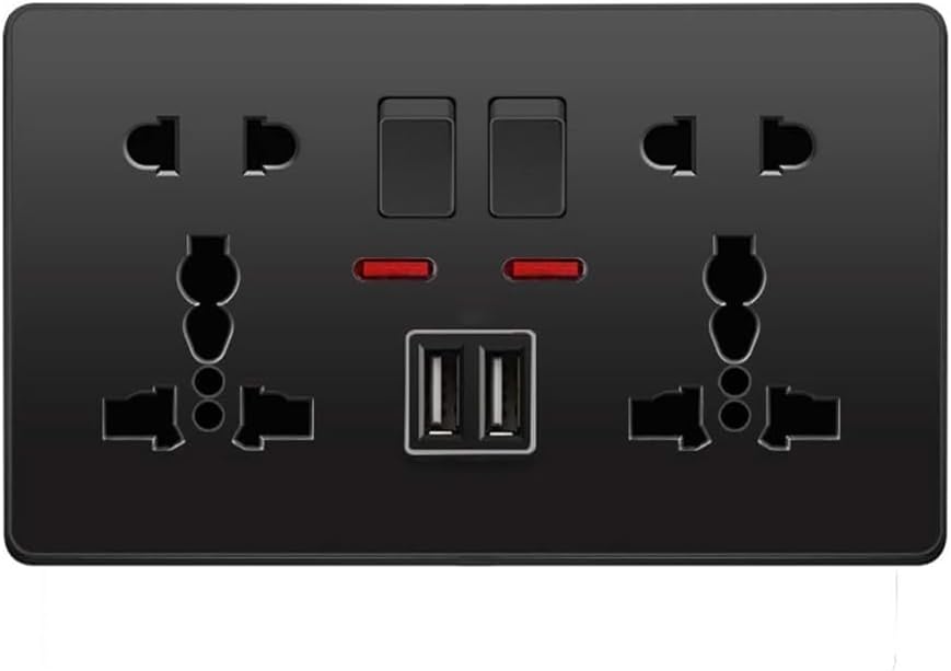 Wall outlet, Wall outlet with USB interface, Charger Adapter Power Outlet Panel (Black, Double Hole)