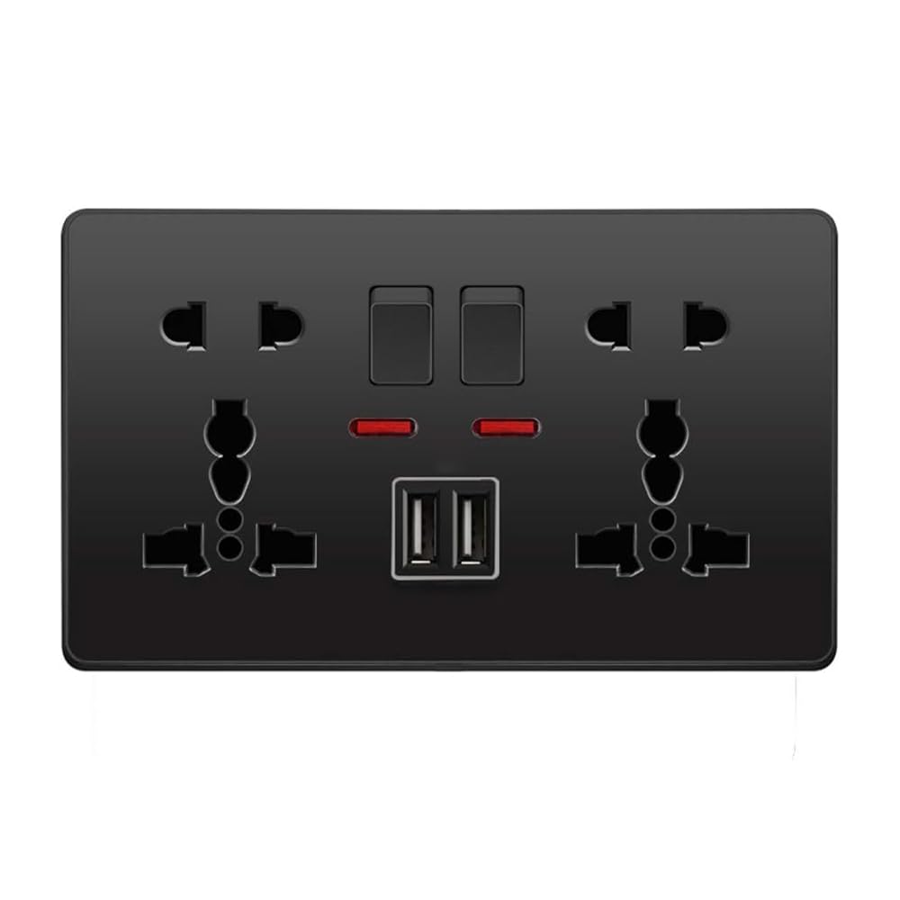 Wall outlet, Wall outlet with USB interface, Charger Adapter Power Outlet Panel (Black, Double Hole)