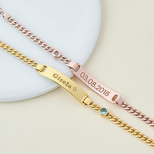 Centime Baby Name Bracelet With Birthstone, Baby Birthday Gift, Baby Shower Gifts, 925 Sterling Silver Engravable Tag Id Bracelet, Personalized Name Plate Bracelet, 18K Gold Plated Bracelet #TOP6