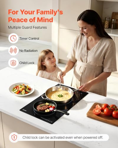 Image of VEVOR Electric Cooktop 12inch 2 Burners Stove Top 3000W 220V No Plug, Ceramic Built-in Radiant Electric Stove, with 9 Power Levels, Timer, Child Lock, Over-Heat Guard, Touch Control