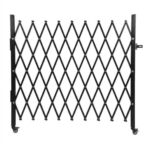 50 High x 67 Wide Expanding Security Gate. Black Aluminum Folding Scissor Gate with 360 Rolling Design. a Flexible and Portable Barricade for Driveways Doors and Access Control.