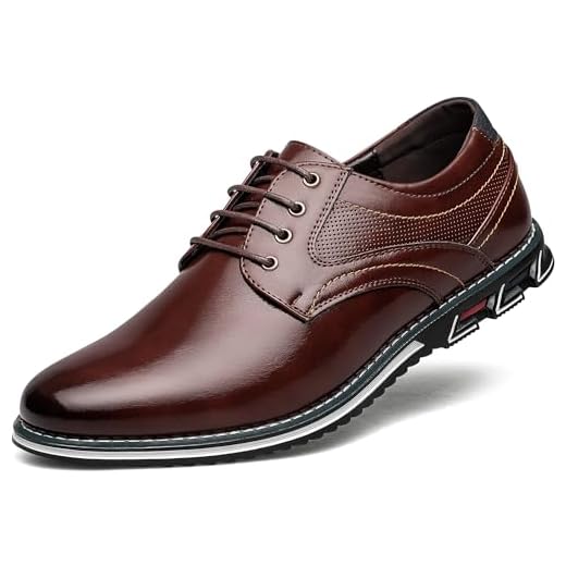 FLAGELI Sapatos Sociais Masculinos Confortáveis E Macios Oxford Superior Flexural Em Couro, Tênis Da Moda, Calçados Casuais De Negócios Derby Marrom, 7,5 Eua