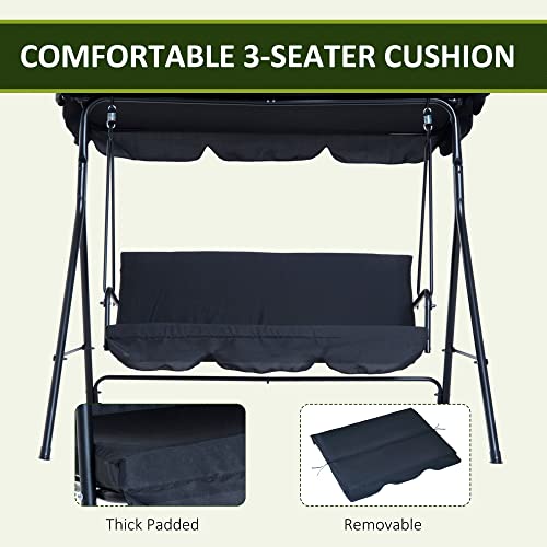 Outsunny 3-Seat Outdoor Patio Swing Chair With Removable Cushion, Steel Frame Stand And Adjustable Tilt Canopy For Patio, Garden, Poolside, Balcony, Backyard, Black #TOP5