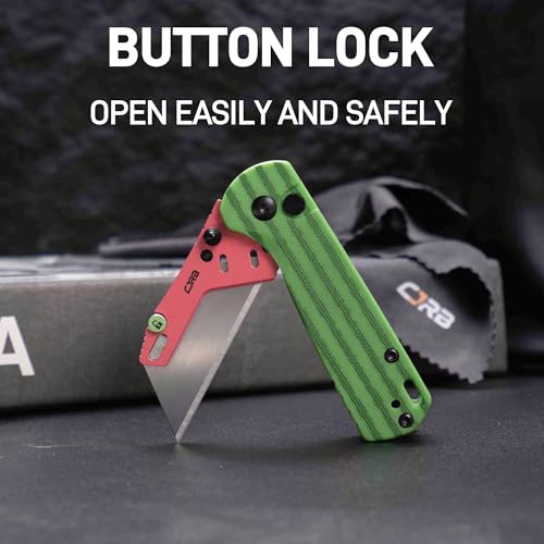 Image of CJRB Boxer Folding Utility Knife, Button Lock EDC Pocket Knife with G10 Handle, Includes 10PCS Total Blades(J1967 Watermelon Green)
