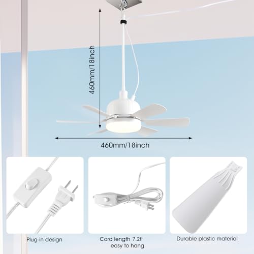 AHAWILL Outdoor Ceiling Fans with Lights,18" Gazebo Fan with Hanging Hook,Plug in Ceiling Fan,3CCT Dimmable,Portable Fan for Patios,Tent,Camping.White — view 2