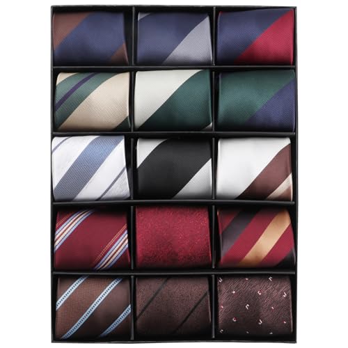 MEIANJU Ties for Men Wedding Zipper Ties for Men, 15PCS Neckties for Men, Boy's Silky Zip Up Ties, Men's Pretied Ties Set