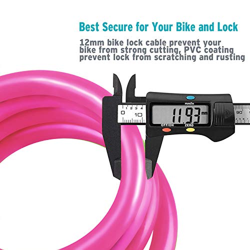 Idealux Sport Bike Lock Cable, 4-Feet Bicycle Cable Lock With 5-Digit High Security Combination Heavy Duty Bike Cable Lock Pink #TOP3