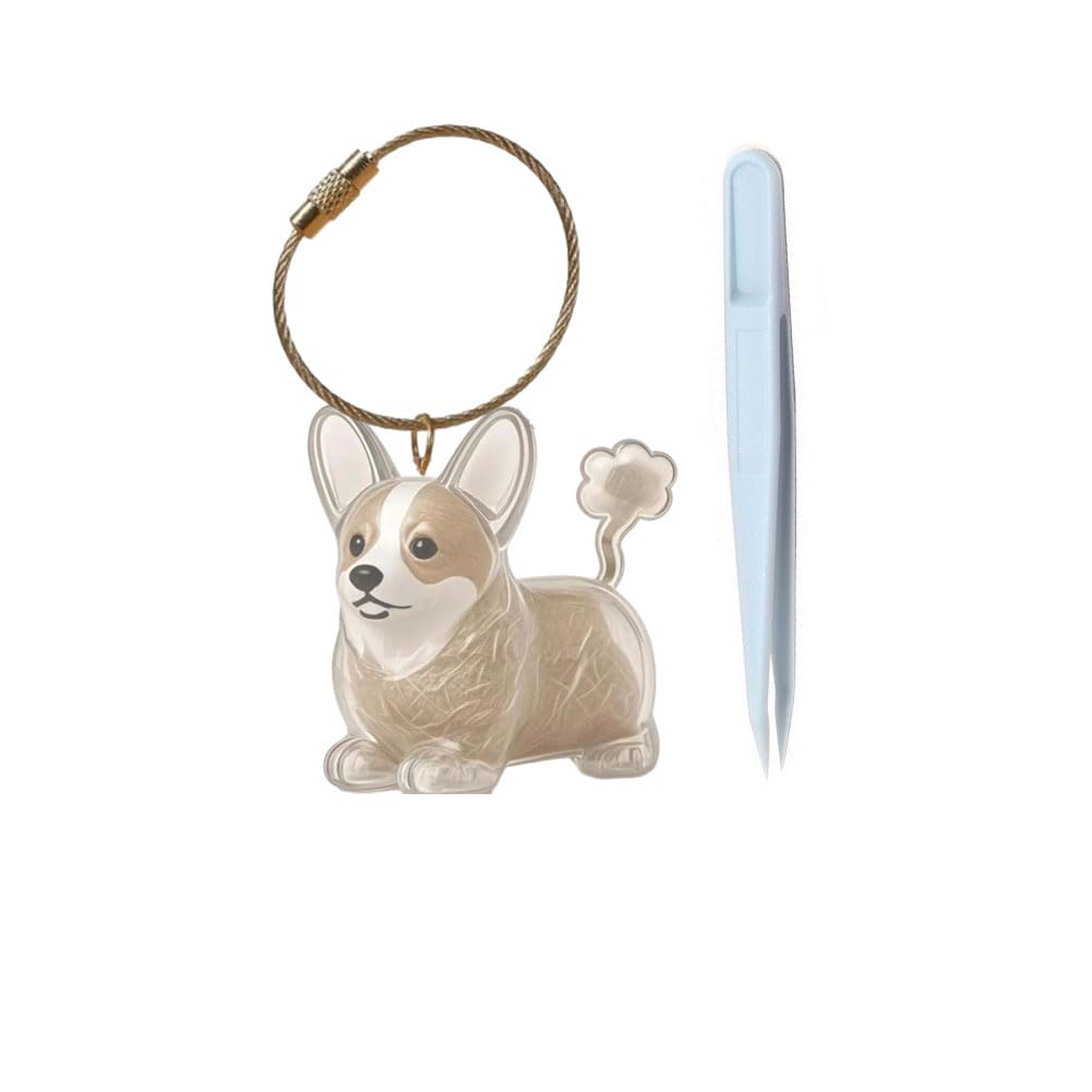Awpland Dog Hair Collector, Transparent Pet Hairs Storage Bottle with Chain and Hair Pickup, Memorial Dog Hair Keepsake for Pet Owner (Corgi)