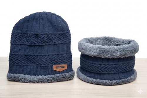 SARAOONT Winter Hat & Scarf Set - Unisex-Adult Men's Beanie & Scarf in Black & Blue - Stylish and Warm Accessories for Cold Days - scarf hat winter beanie for Men & Women