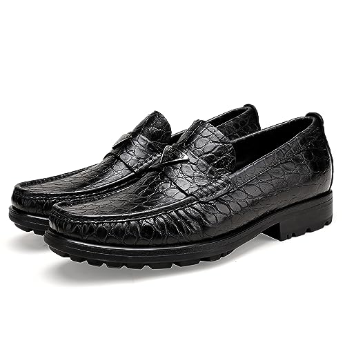 Image of Luxury Leather Dress Shoes for Mens, Fashion Crocodile Printed Thick Sole Slip on Loafer Shoes for Gentleman, Business