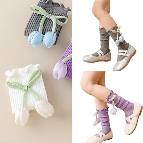 Children Dress Socks for Autumn Spring Stretchy Kneehigh Socks for Student Breathable Ruffle Trim Socks for Little Girl2