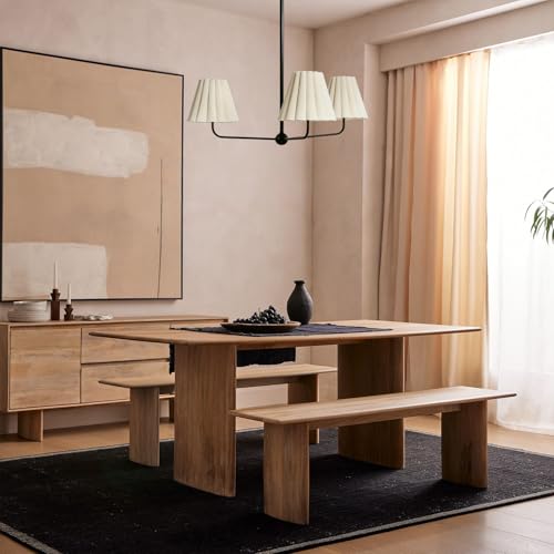Mid-Century Modern Chandelier - 3-Light Kitchen Island & Dining Room Pendant with Matte Black Frame, Natural Conical Ivory Pleated Linen Shades, 120° Equal Arms by Generic - Image 8