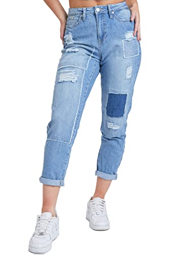 YMI Women's Junior Dream High-Rise Straight Patchwork Jean