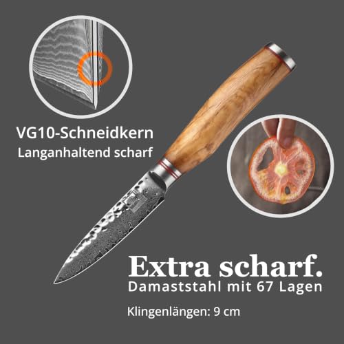 Foto von zayiko Minami Officemesser, 9 cm Klinge, 67 Lagen Damaststahl mit VG10-Kern
