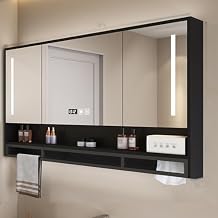 60-120cm Aluminum Bathroom Cabinet, Medicine Cabinet with Hd Mirror and Led Lights, Modern Style, Multi-Layer Storage Compartments, Bathroom Storage Cabinet
