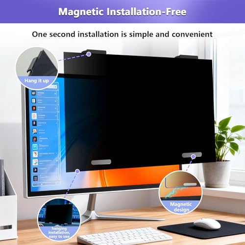 Image of Magnetic 24 Inch Privacy Screen for Monitor 16:10 Aspect Ratio Hanging Removable Privacy Screen for Computer Monitor, Anti Glare Blue Light Filter, Eye Protection