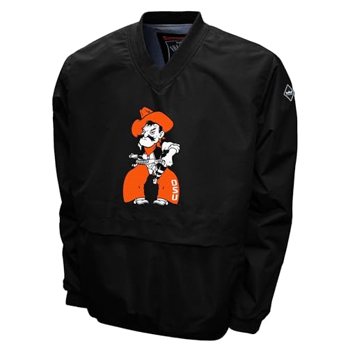 2Bhip NCAA Oklahoma State Cowboys Adult Black Lightweight V-Neck Windbreaker Wind Shirt Pullover Jacket