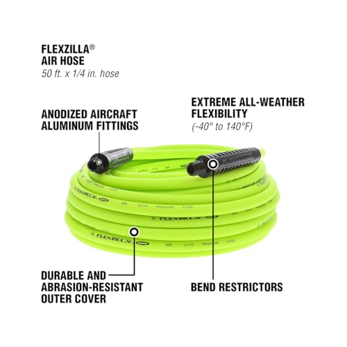 Image of Flexzilla Air Compressor Hose, 1 /4 in. x 50 ft., 1 /4 in. MNPT Fittings, No-Kink, All Weather, Lightweight, Premium Hybrid Polymer, 300 PSI, ZillaGreen