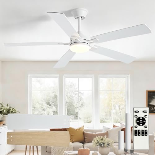 Image of Depuley 52-inch Ceiling Fan with Light: White Ceiling Fan for Living Room Indoor Outdoor - Modern Ceiling Fan with Remote Control 3CCT Dimmable Noiseless 5 Reversible Wood Blades 6 Speeds