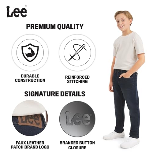 Lee Boys' 5 Pocket Straight Fit Stretch Waist Denim Jeans, Dark Indigo, 10 - image 4