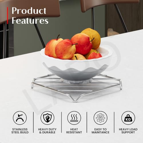 Image of LAPO Square Stainless Steel Trivet Stand for Hot Pots, Heat Resistant Dining Table Stand, Vessel Holder for Cooker, Plate, Dish and Cookware for Kitchen Utensils and Tabletop Use,Chrome-Pack of 3