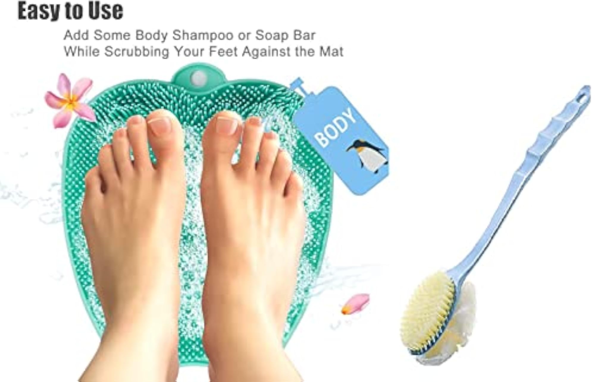 Loofah Brush and Foot Scrubber Mat with Suction Cups