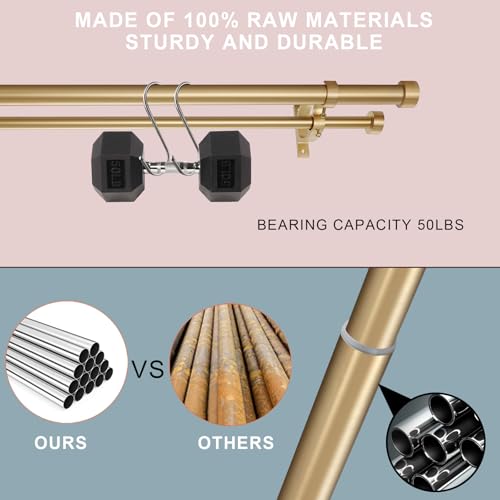Lwiiom Double Blackout Curtain Rods 36 to 72 Inches (3-6 Feet),1-Inches Front and 5/8 Inches Back Adjustable End Cap Double Window Drapery Rod for Drapes and Curtains,Warm Gold