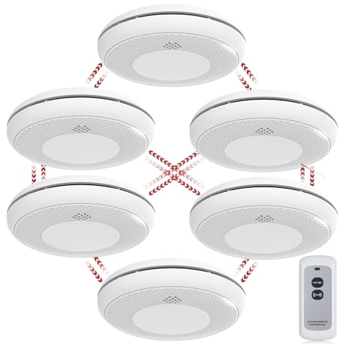 RUNIDUR Vernetzbarer Rauch und CO Melder, Kombination Rauchmelder und Kohlenmonoxid Melder Vernetzt, Akkurater Sensor mit 10 Jahre Batterie,Testknopf und Lauter 85 dB Alarm, 6 Stück