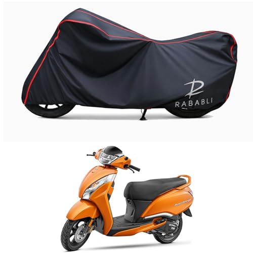 Image of Waterproof Bike Body Cover Compatible for | TVS Jupiter 125 Drum | Taffeta Fabric, Red Piping Design, Bottom Elastic Fit | Dustproof, Sun UV & Rain Protection for All Bikes