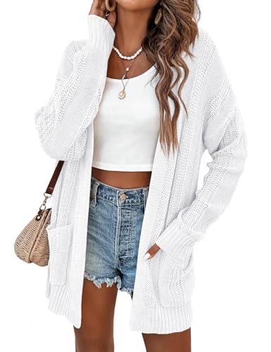 Amarmia Women's Long Sleeve Lightweight Cardigan Sweaters Open Front Summer Spring Drop Shoulder Cardigan with Double Pockets
