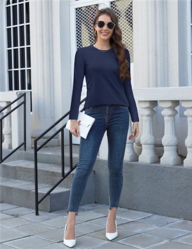 Image of YUCOLEN Long Sleeve Shirts for Women Cotton Crew Neck Casual Tops Fall