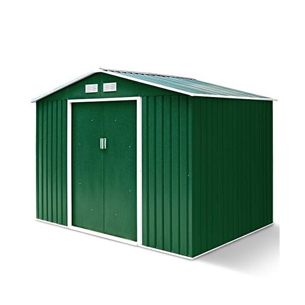 GOPLUS Metall Gerätehaus 213 x 127 x 185 cm, Gartenhaus mit Schiebetür & Fundament & Fenster, Geräteschuppen für Geräte…