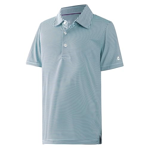 Image of Boys Polo Shirts Short Sleeve Striped Performance Moisture Wicking Dry Fit Golf Shirts for Boys Youth Kids