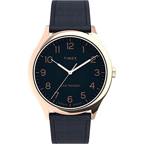 Timex Men's Easy Reader Gen 1 40mm Quartz Leather Strap, Blue, 20 Casual Watch (Model: TW2U22400)