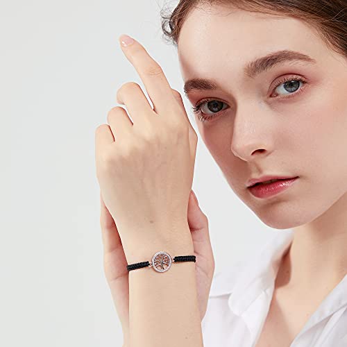 ZENI Tree of Life Bracelet for Women, Black Rope Bracelet 925 Silver Handmade Braided Adjustable Bracelet Love Friendship Christmas Bracelet Gifts2